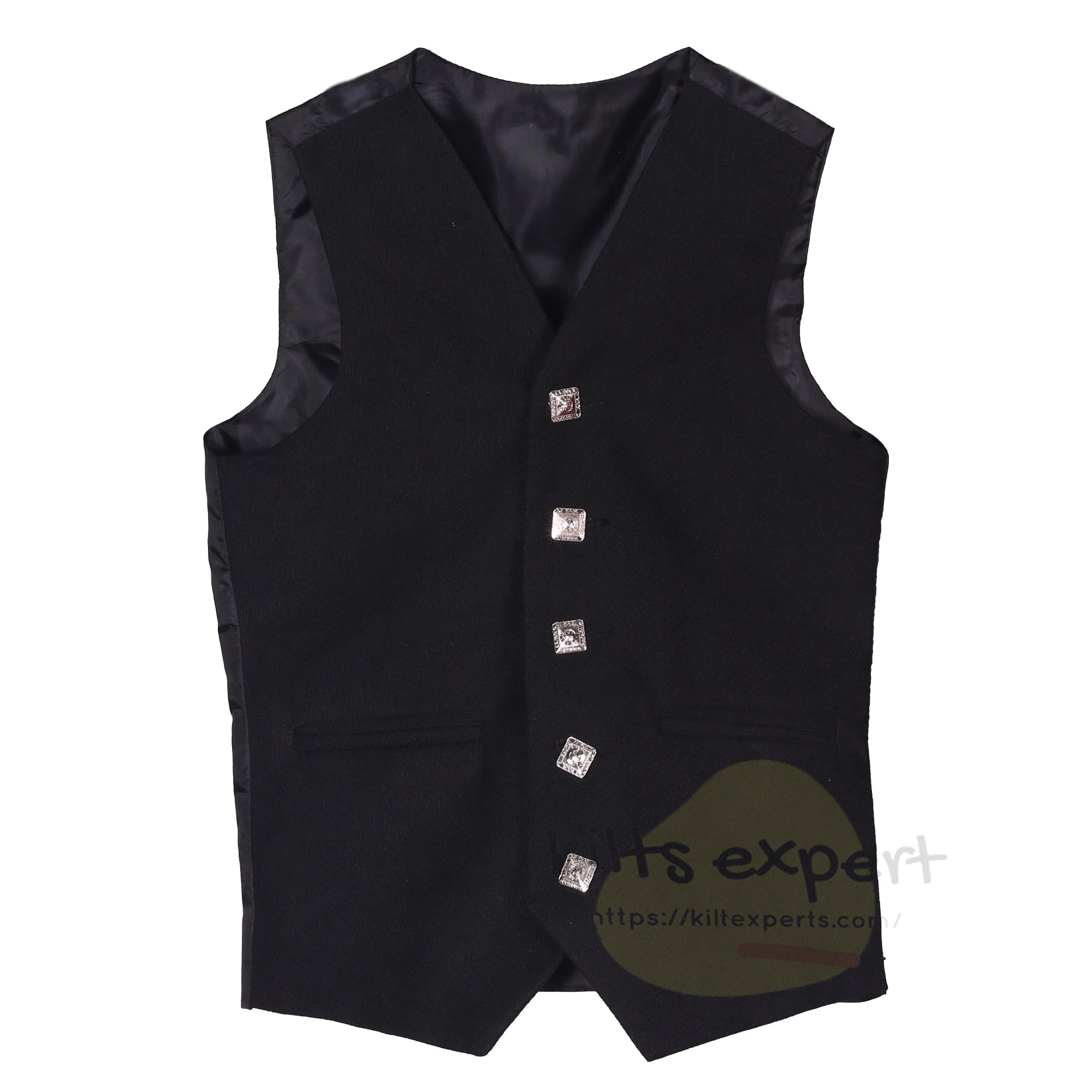 Black Argyle Jacket with 5 - Button Vest for Kids - Classic Scottish Design with Diamond Celtic Buttons - Kilt Experts