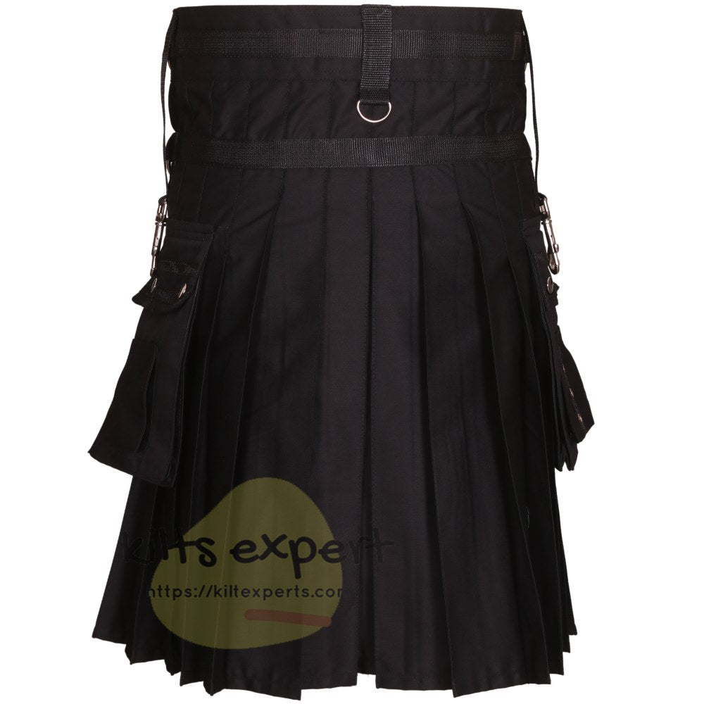 Black Deluxe Utility Fashion Kilt with Chain 100% Cotton 16-oz Heavy Fabric - Kilt Experts