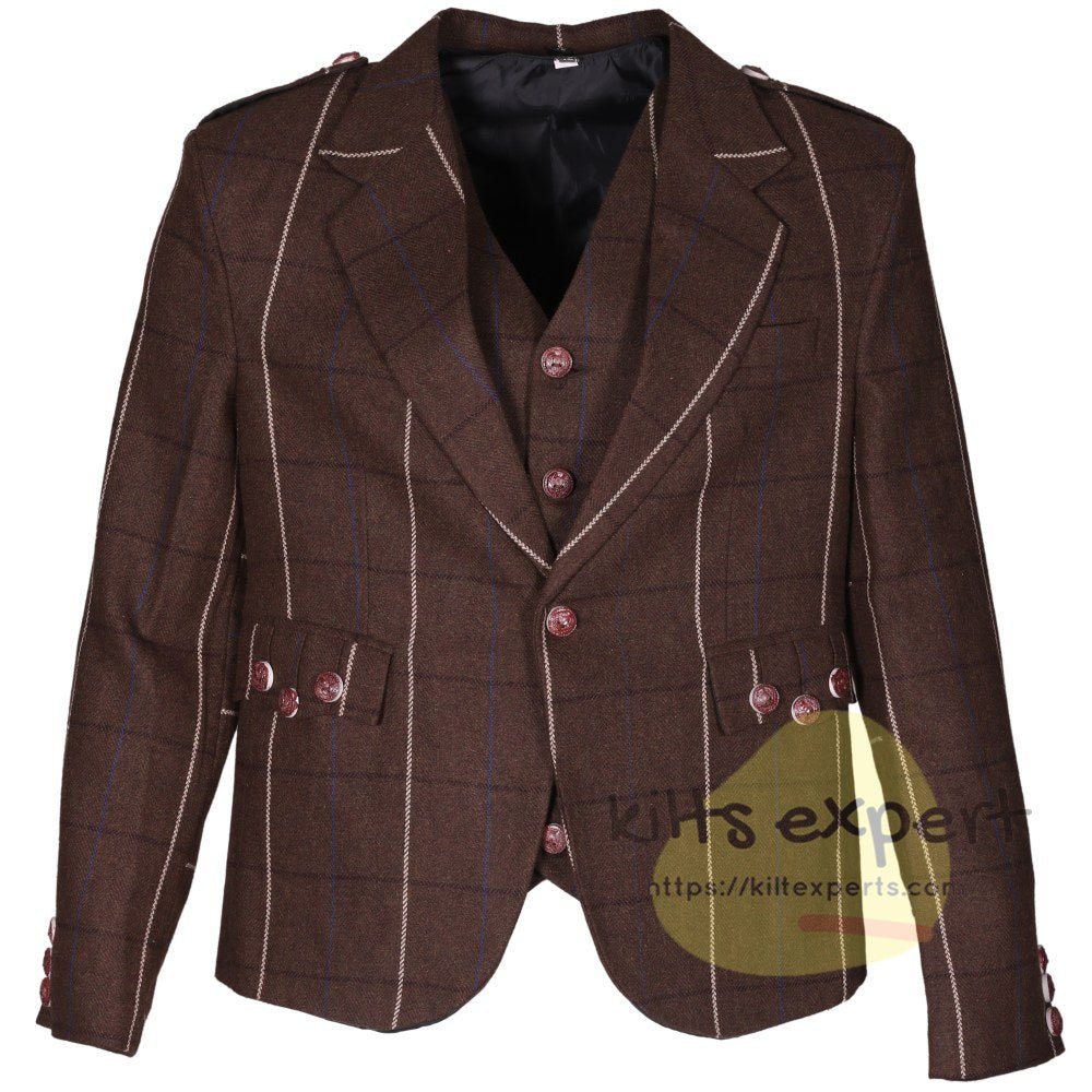 Brown Argyle Jacket with a Fresh White & Blue Lining - Kilt Experts