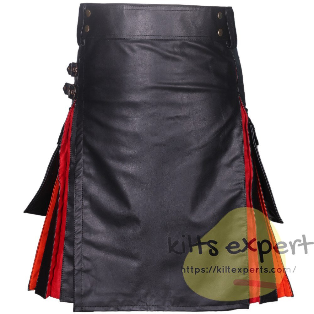 Cowhide Leather Hybird Kilt With Rainbow Cotton Pleats - Kilt Experts