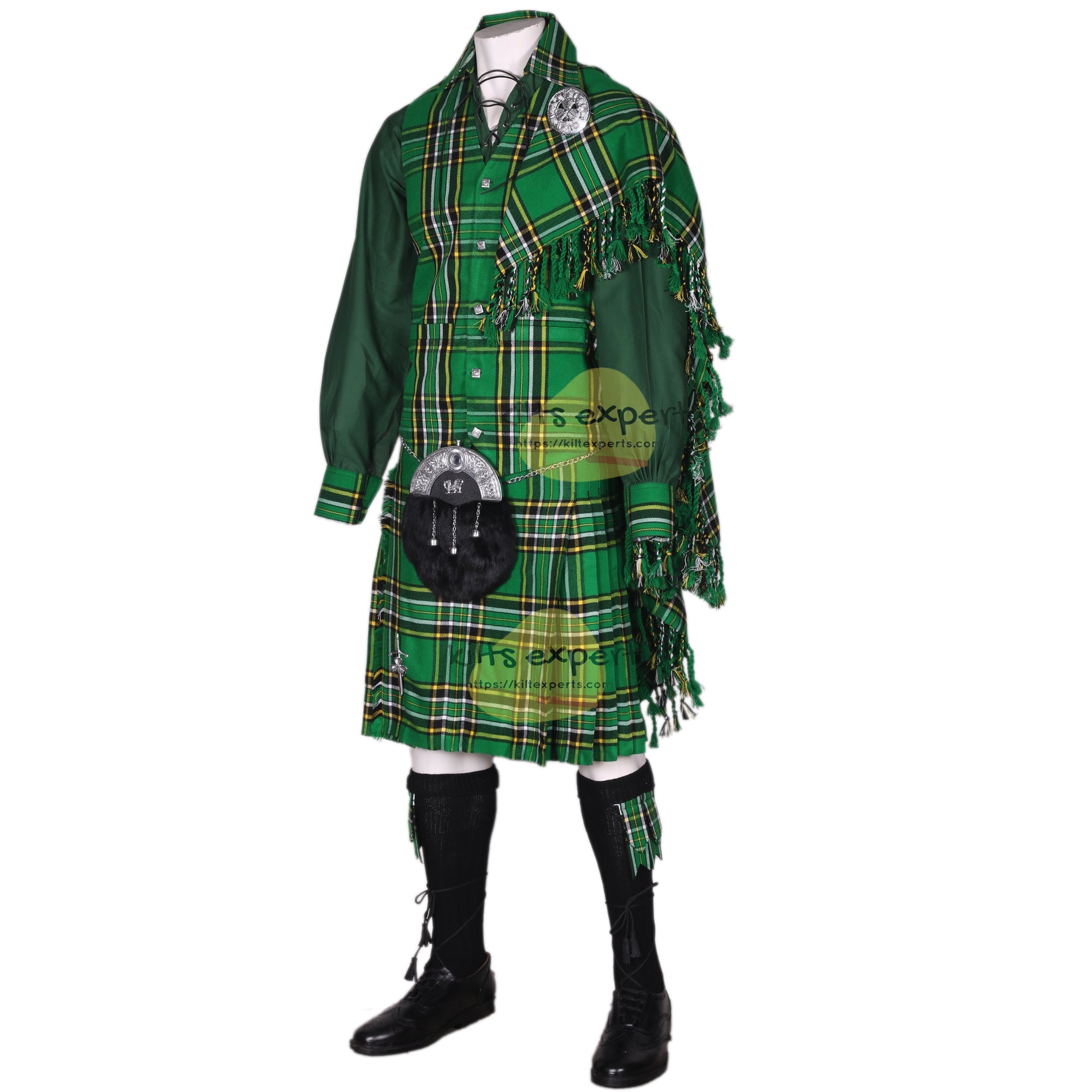 Irish National Tartan Kilt Outfit - Complete 10 - Piece Traditional Scottish Set Available in Multiple Colors - Kilt Experts