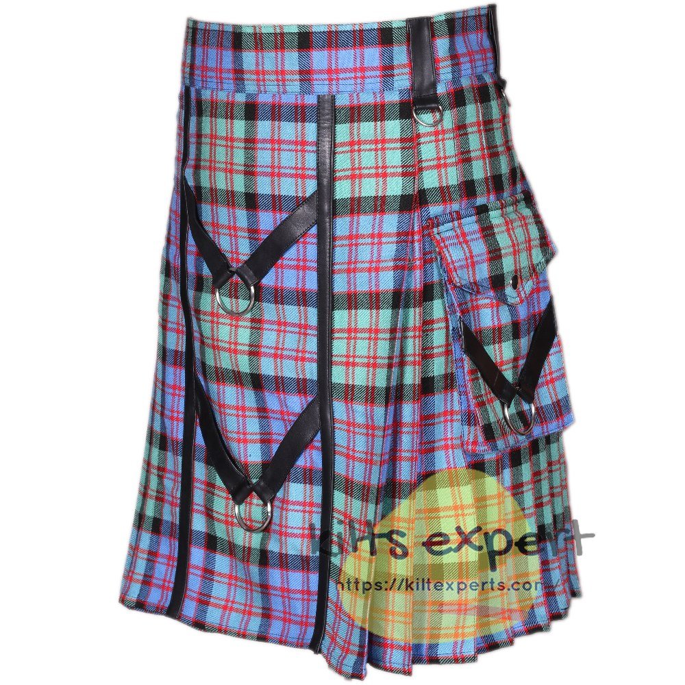 MacDonald Dress Ancient Tartan Utility Kilt With Three Leather Straps - Kilt Experts