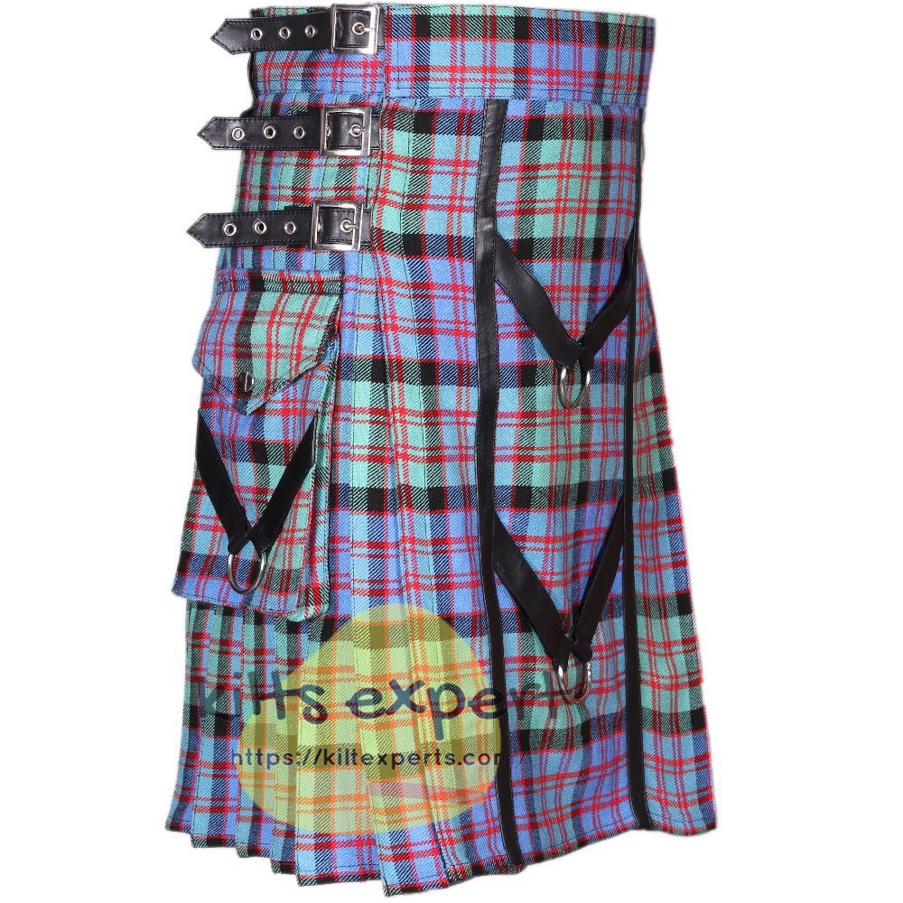 MacDonald Dress Ancient Tartan Utility Kilt With Three Leather Straps - Kilt Experts