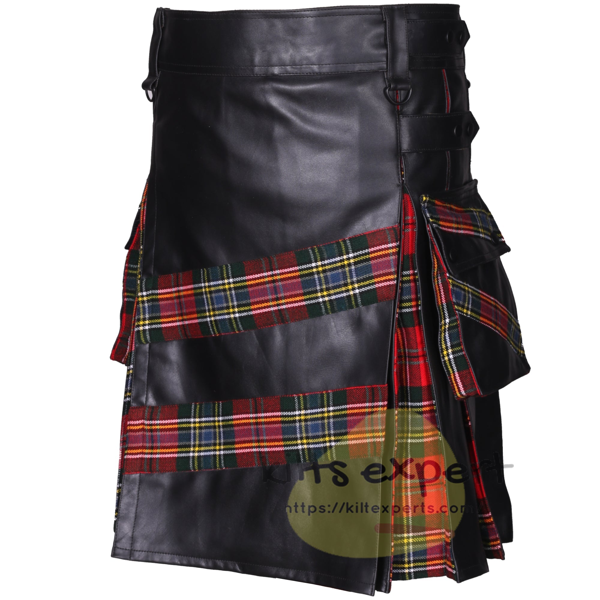 Men's Genuine Cowhide Leather Hybrid Kilt with 2 Large Cargo Pockets - Kilt Experts