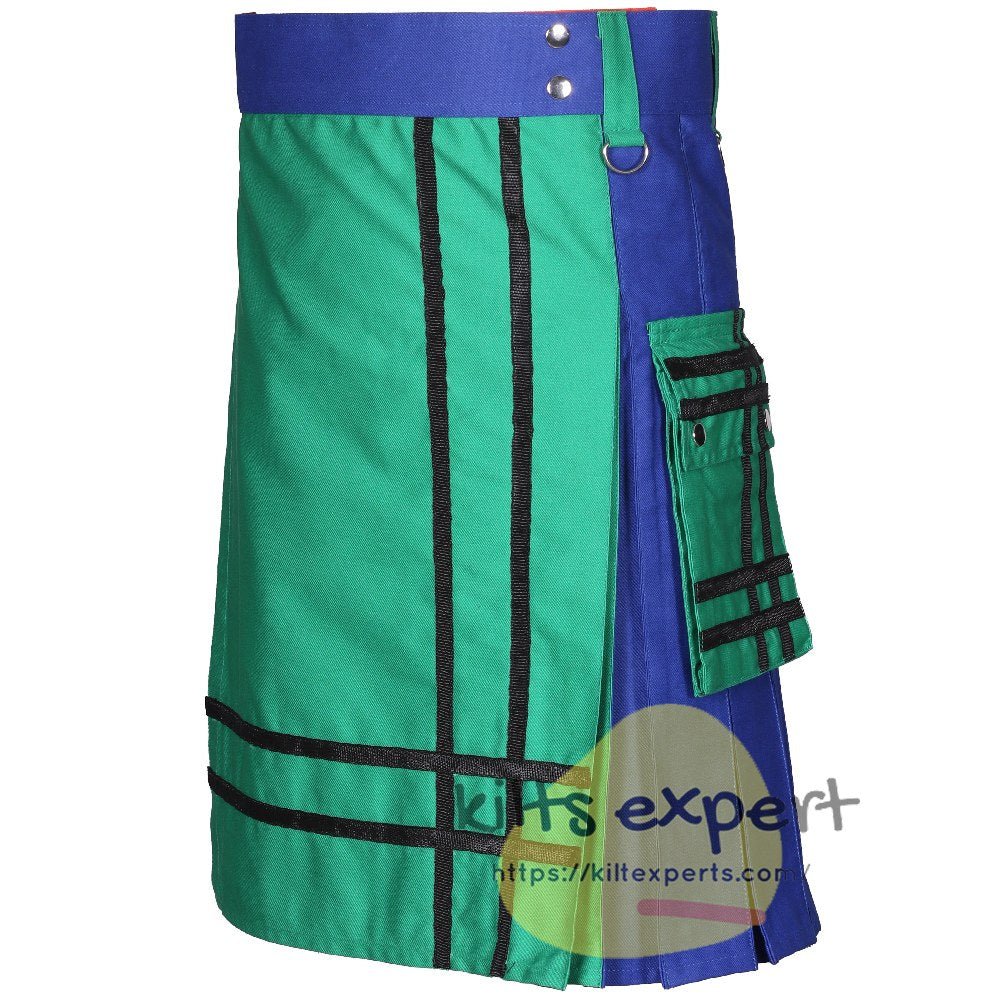 Modern Utility Kilt (Blue, Orange And Green) - Kilt Experts