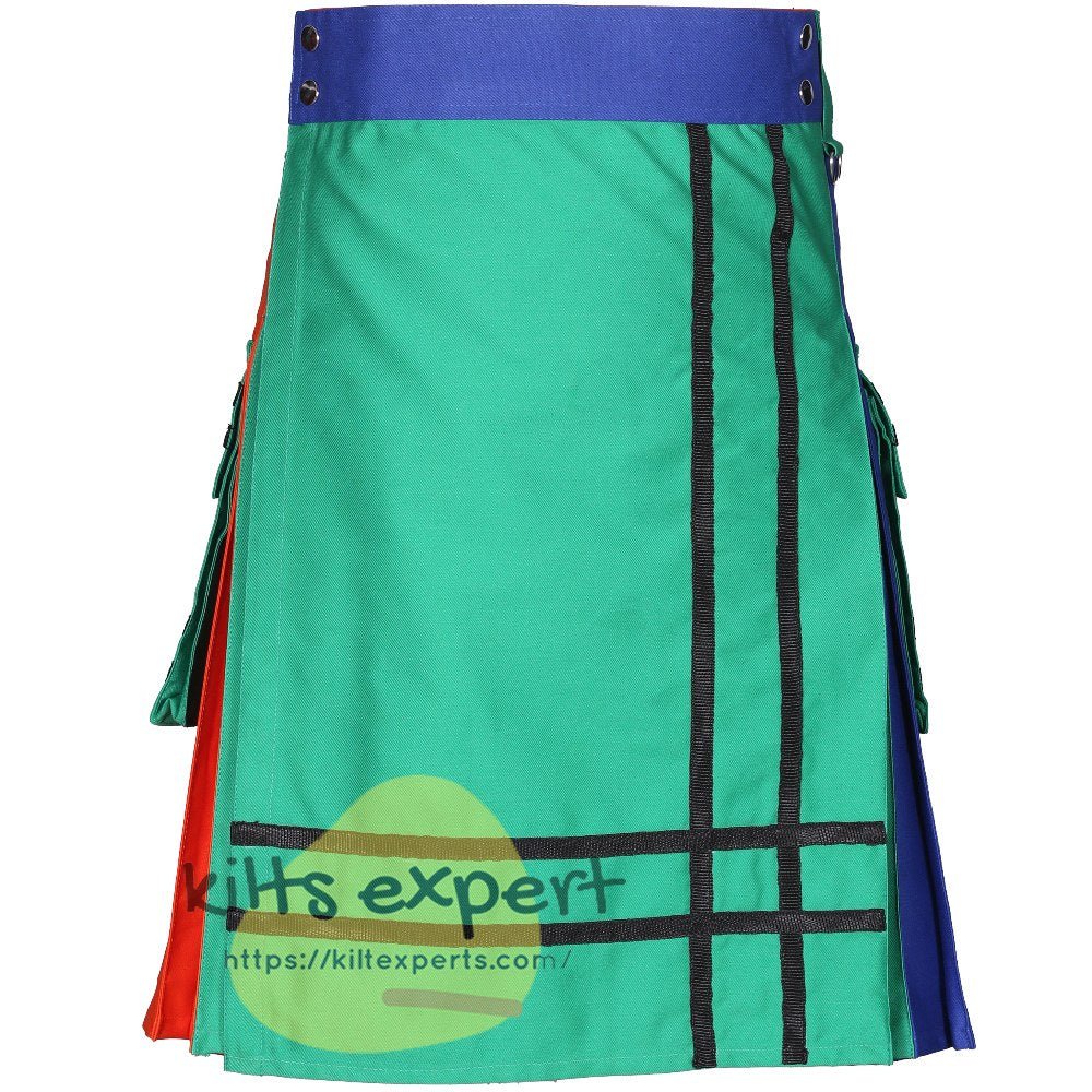 Modern Utility Kilt (Blue, Orange And Green) - Kilt Experts