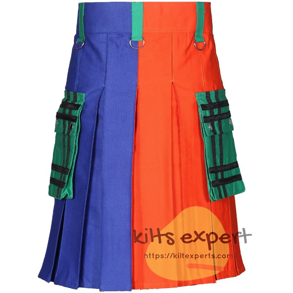 Modern Utility Kilt (Blue, Orange And Green) - Kilt Experts