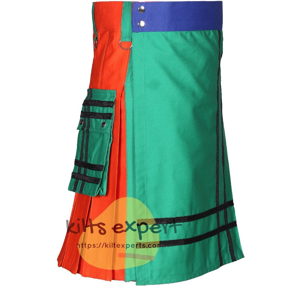 Modern Utility Kilt (Blue, Orange And Green) - Kilt Experts