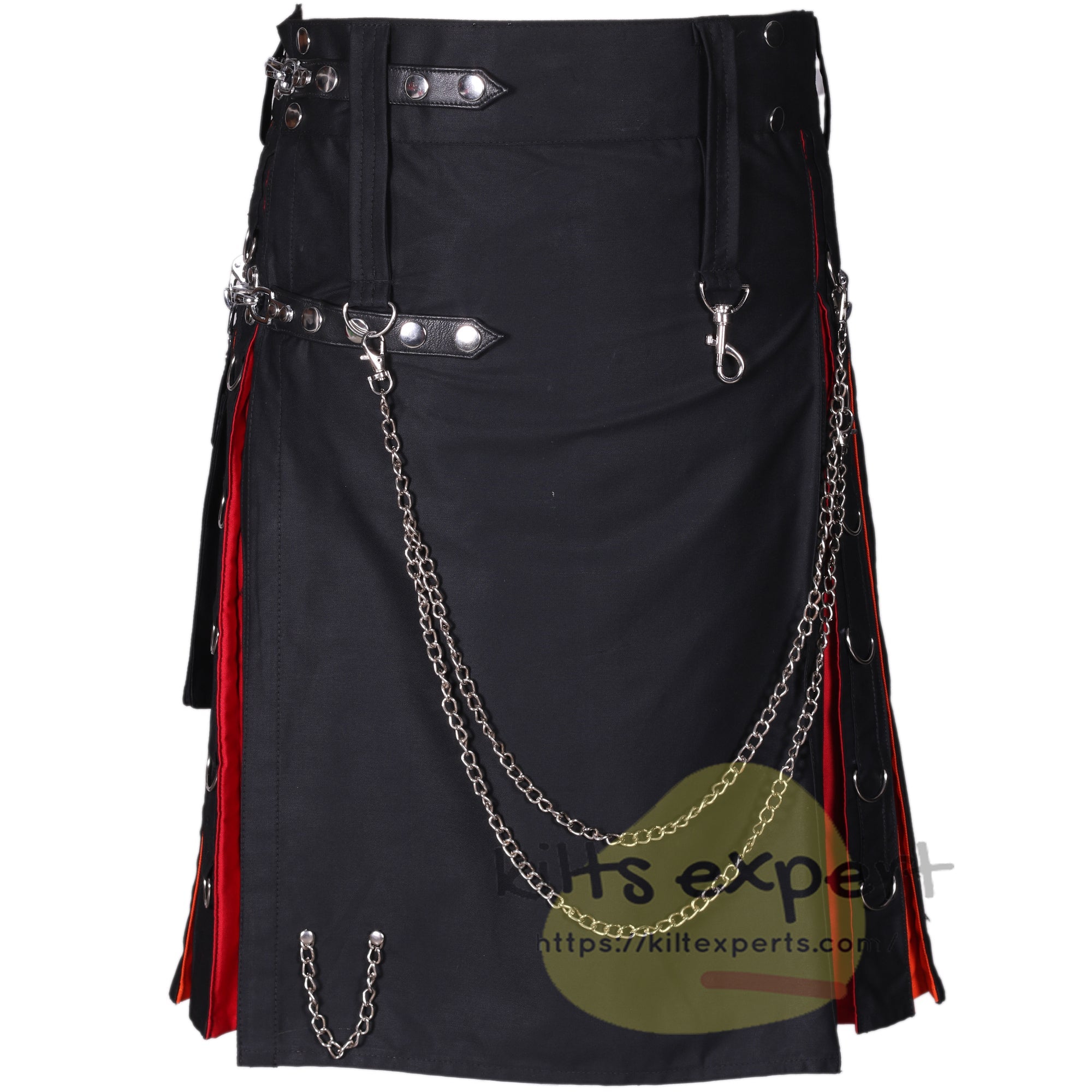 New Stud Rainbow Detachable Utility Kilt with Chains – 100% Cotton with Leather Straps & Cargo Pockets - Kilt Experts