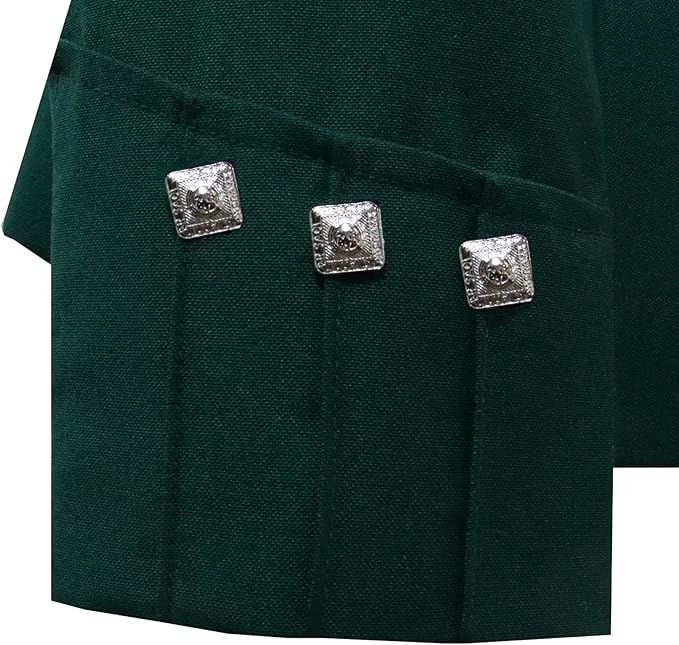 Scottish Dark Green Argyll Kilt Jacket With Vest 15 Oz Finest Barathea Wool Fabric With Vest Gauntlet Style Cuffs - Kilt Experts