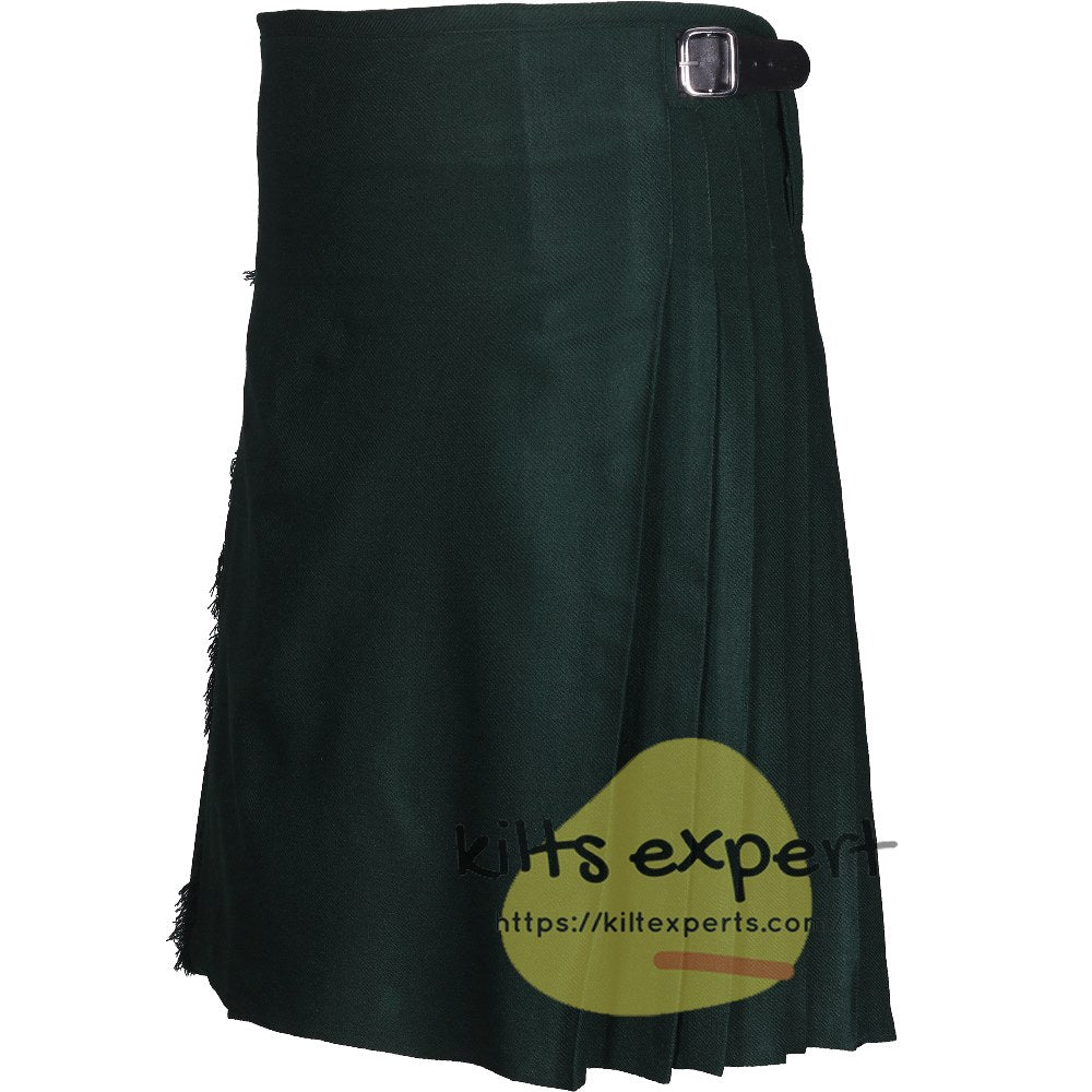 Solid Green Tartan Traditional 8 And 5 Yards Kilt - Kilt Experts