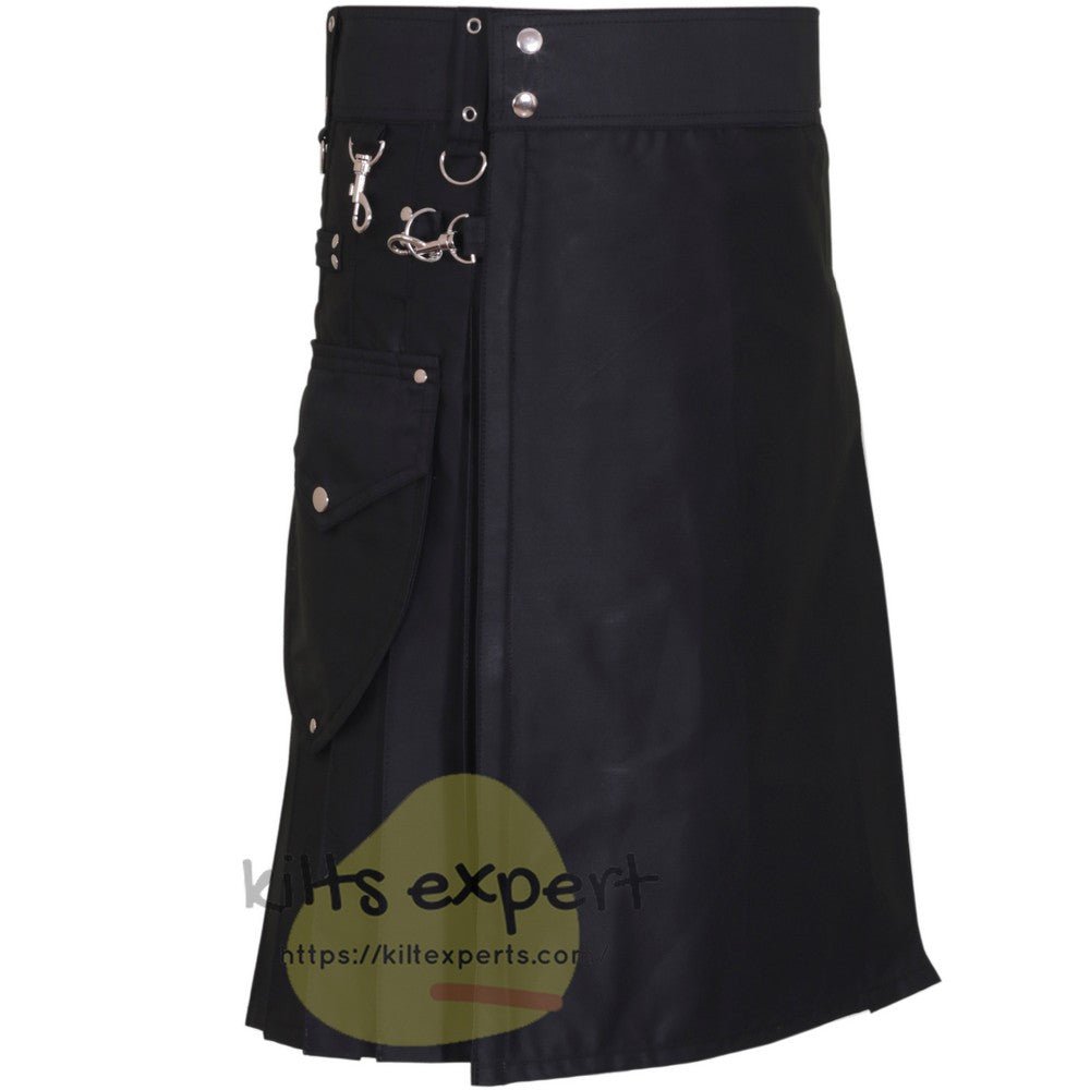 Black Cargo Utility Kilt With Two Large Stylish Kilt - Kilt Experts