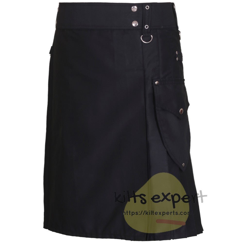 Black Cargo Utility Kilt With Two Large Stylish Kilt - Kilt Experts