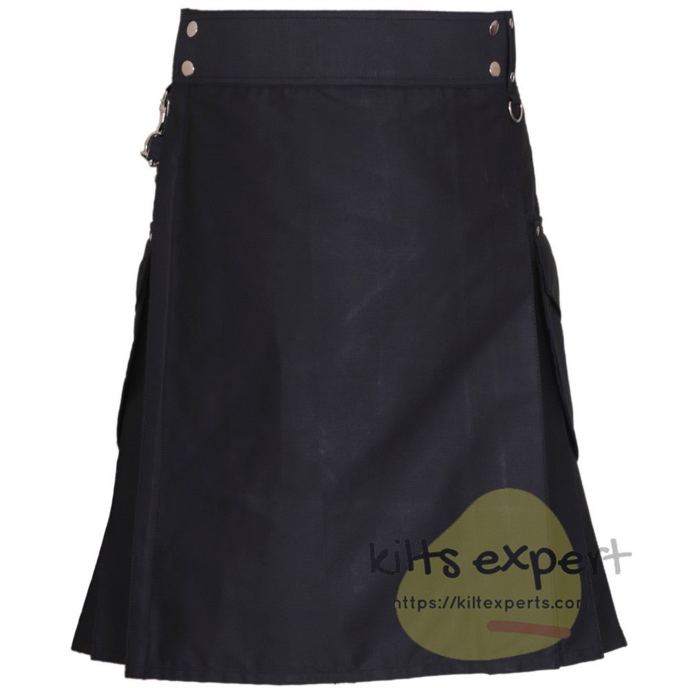 Black Cargo Utility Kilt With Two Large Stylish Kilt - Kilt Experts