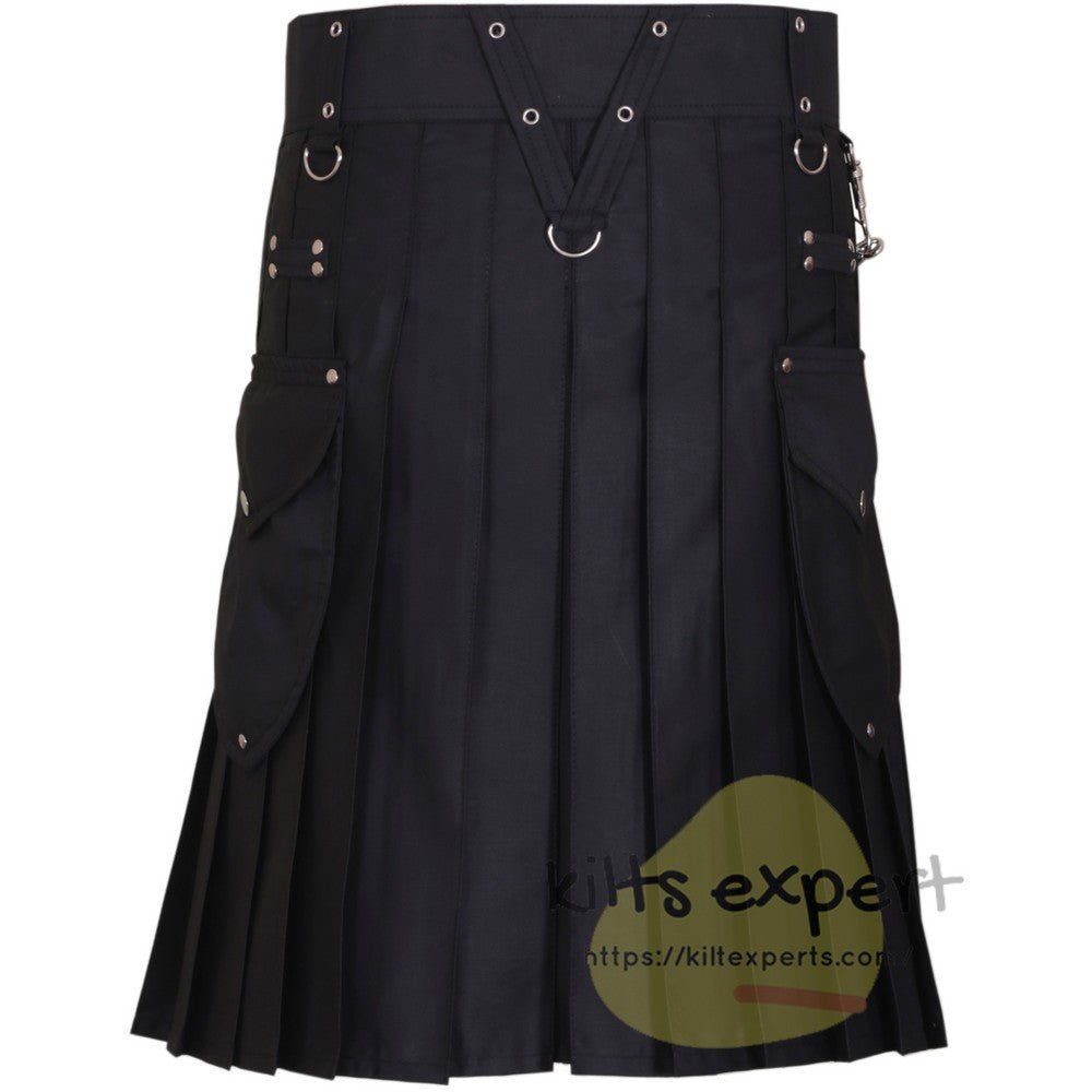 Black Cargo Utility Kilt With Two Large Stylish Kilt - Kilt Experts