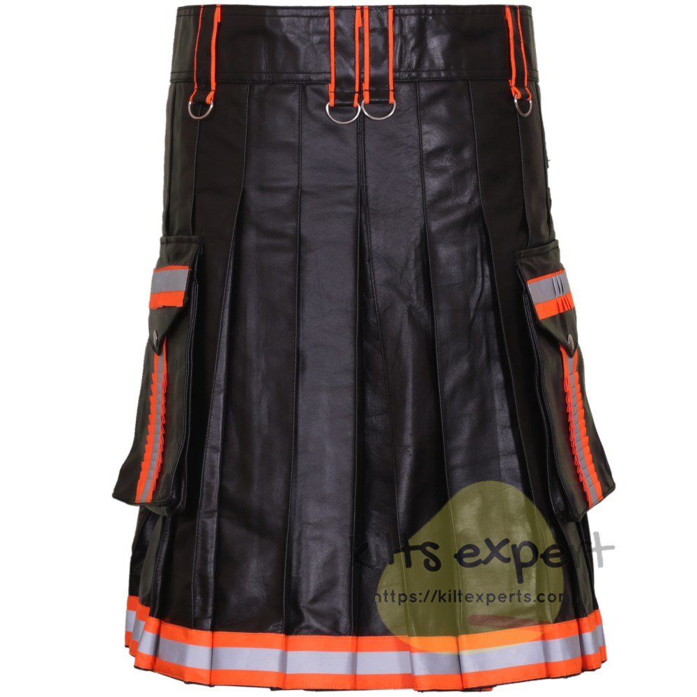 Black Cowhide Leather Working Kilt - Kilt Experts