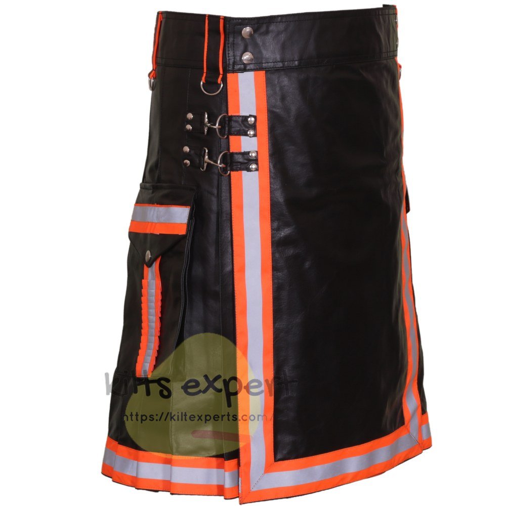 Black Cowhide Leather Working Kilt - Kilt Experts