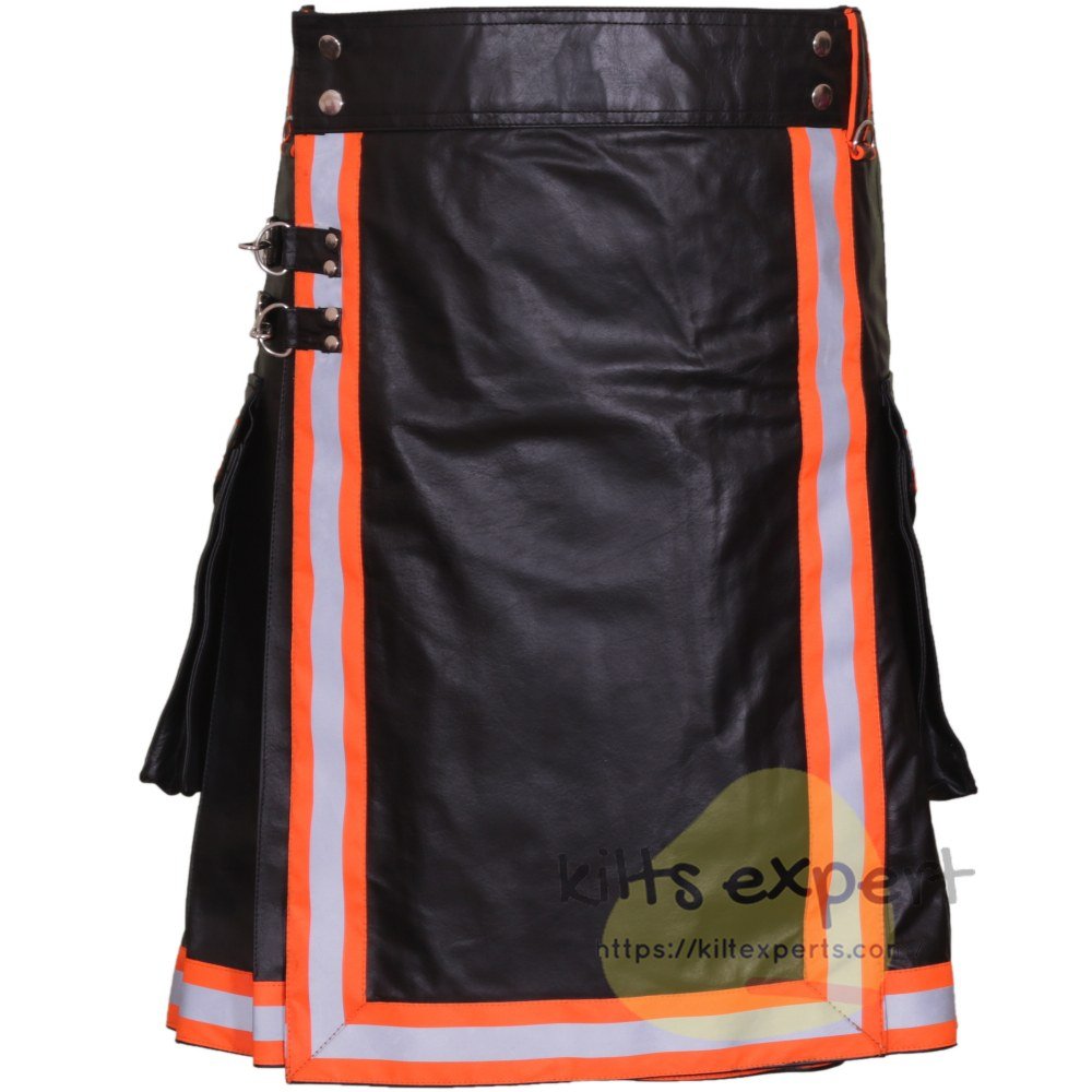 Black Cowhide Leather Working Kilt - Kilt Experts