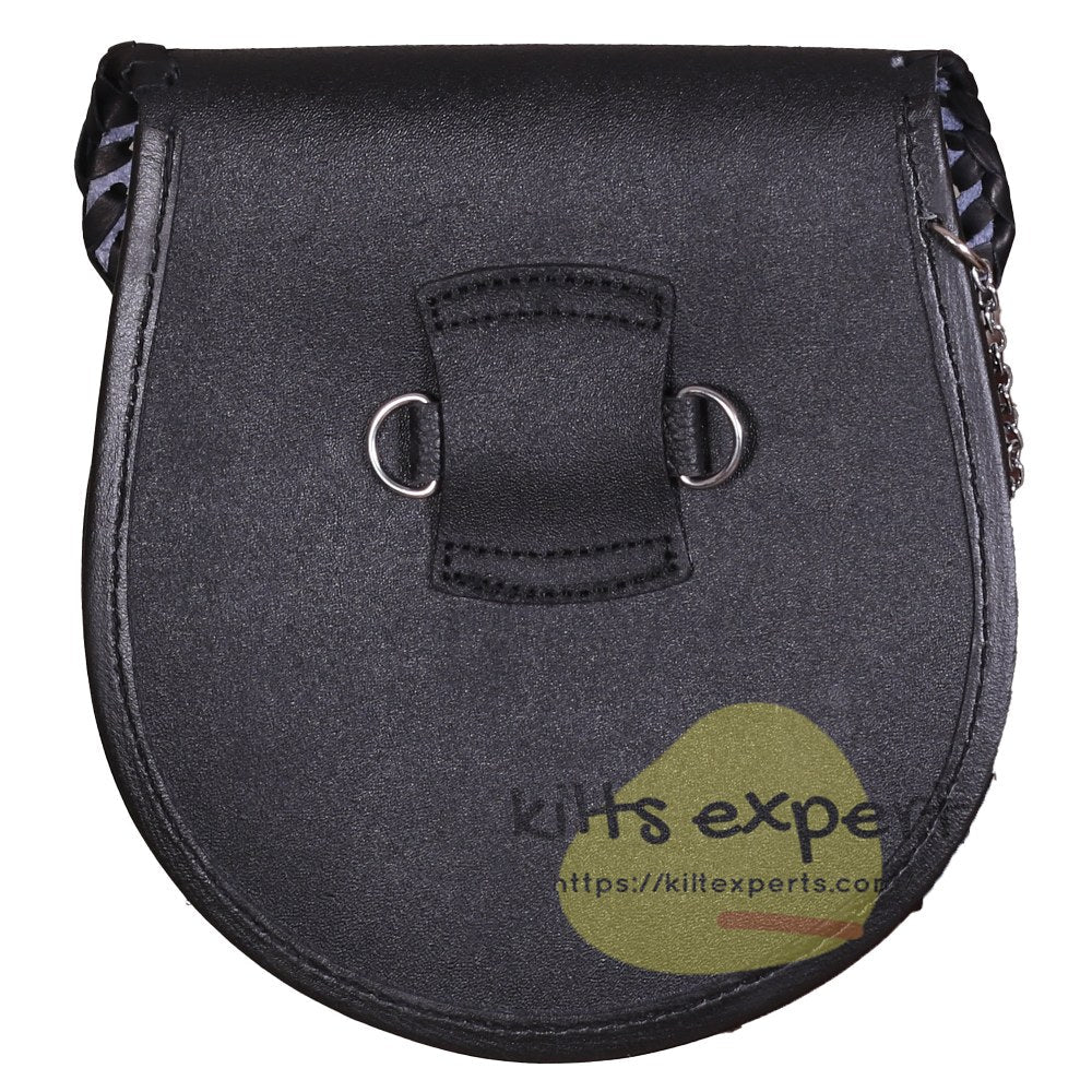 Black Leather Sporran With Grey Rabbit Fur - Sporrans - Kilt Experts