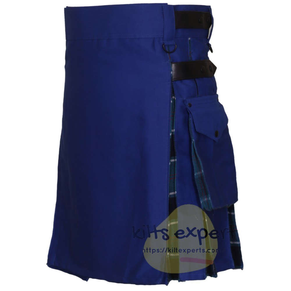 Blue & US Navy Tartan Two Tone Hybird Kilt - Kilt Experts