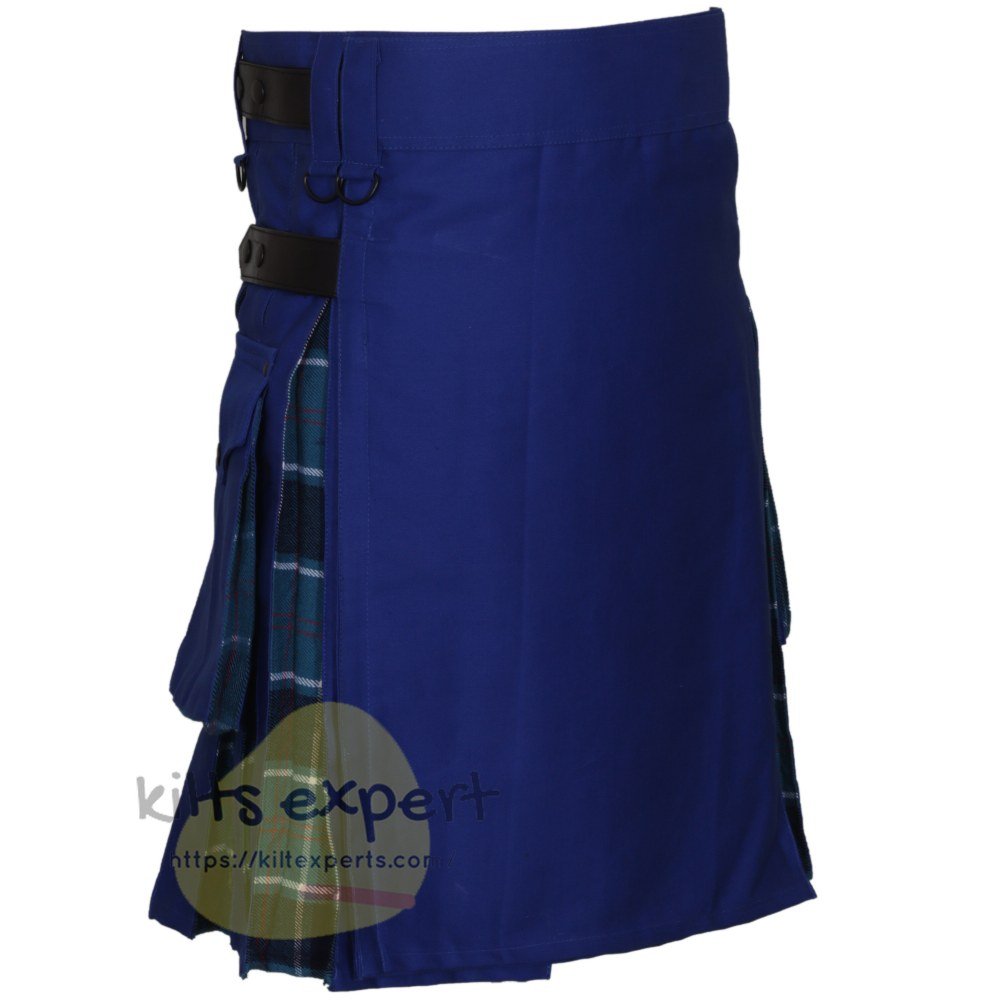 Blue & US Navy Tartan Two Tone Hybird Kilt - Kilt Experts