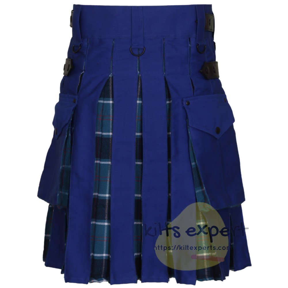 Blue & US Navy Tartan Two Tone Hybird Kilt - Kilt Experts