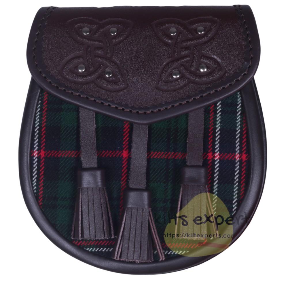 Chocorate Brown Three Teasal Leather Sporrans With Chain & Belt - Scottish National Tartan Kilt Experts