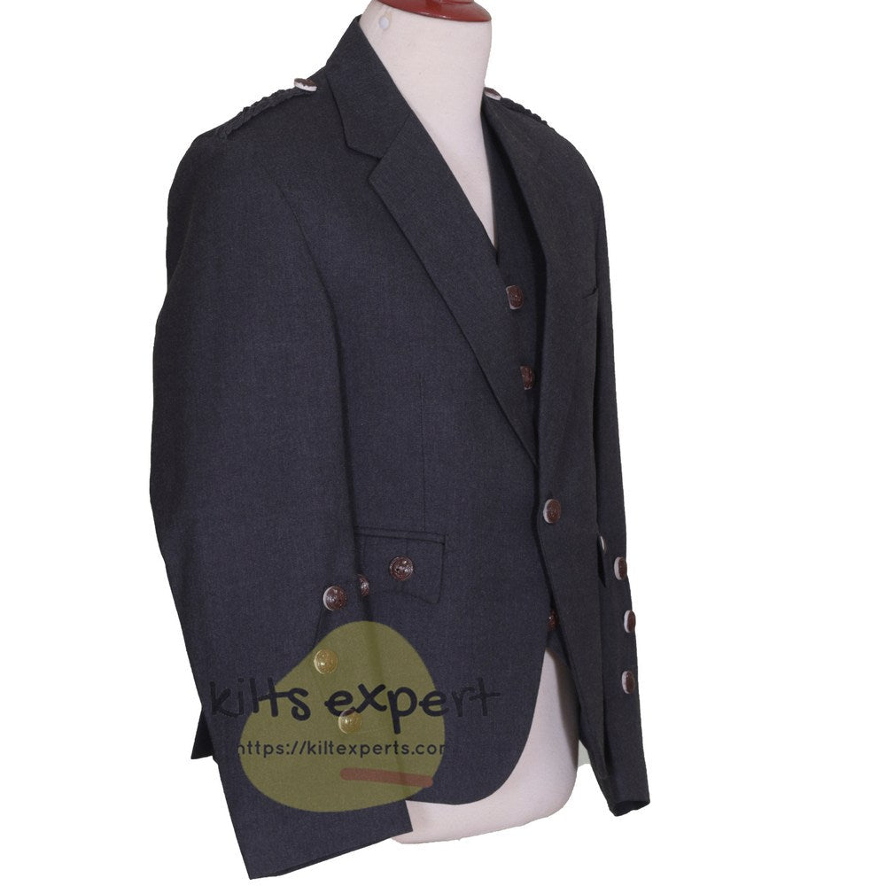 Dark Grey Argyle Jacket With 5 Button Waistcoat - Kilt Experts