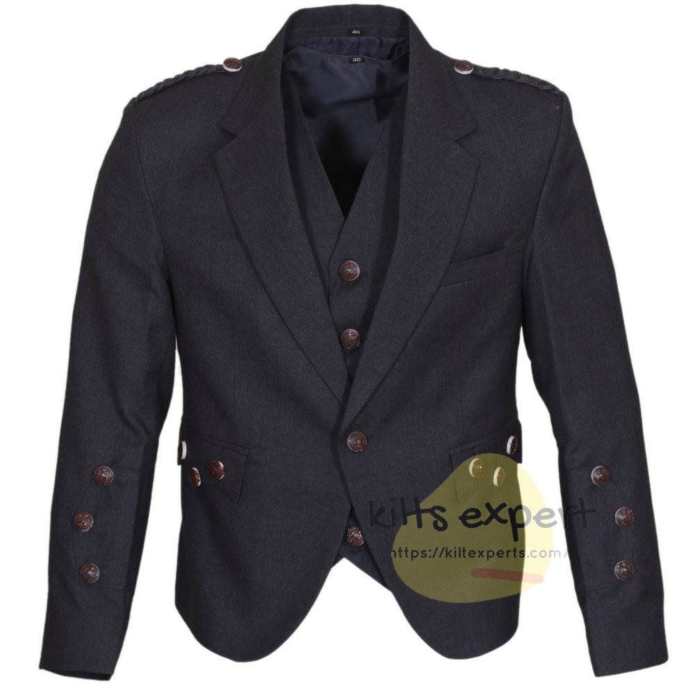 Dark Grey Argyle Jacket With 5 Button Waistcoat - Kilt Experts