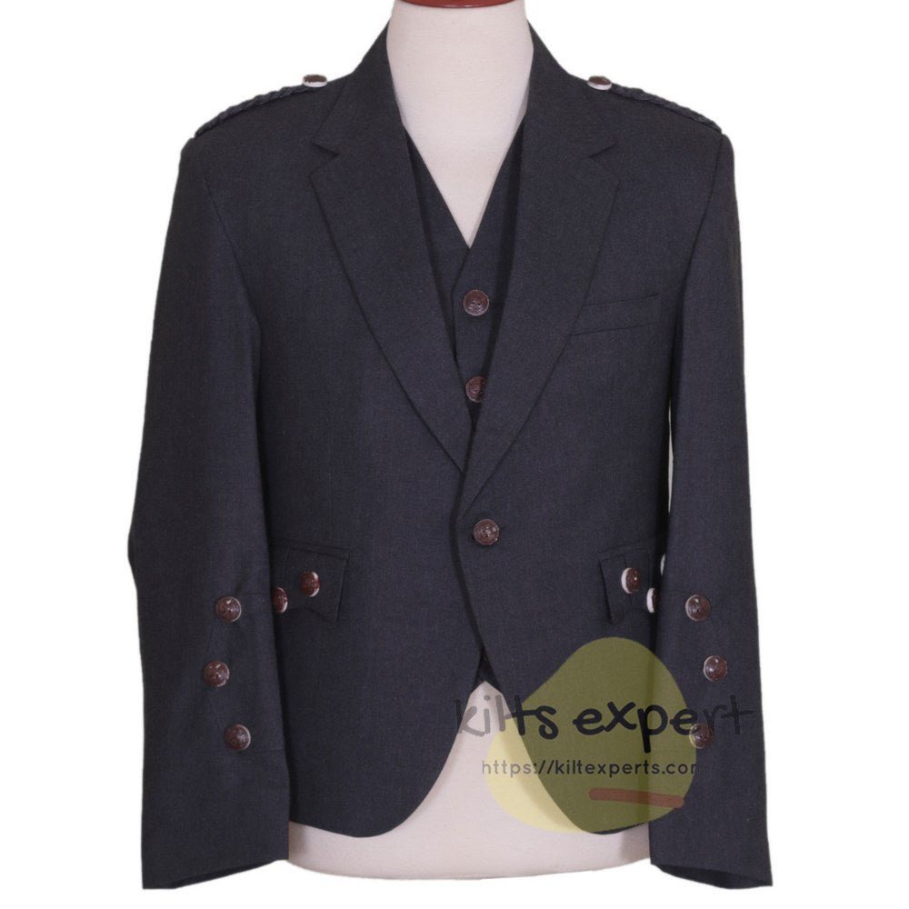 Dark Grey Argyle Jacket With 5 Button Waistcoat - Kilt Experts