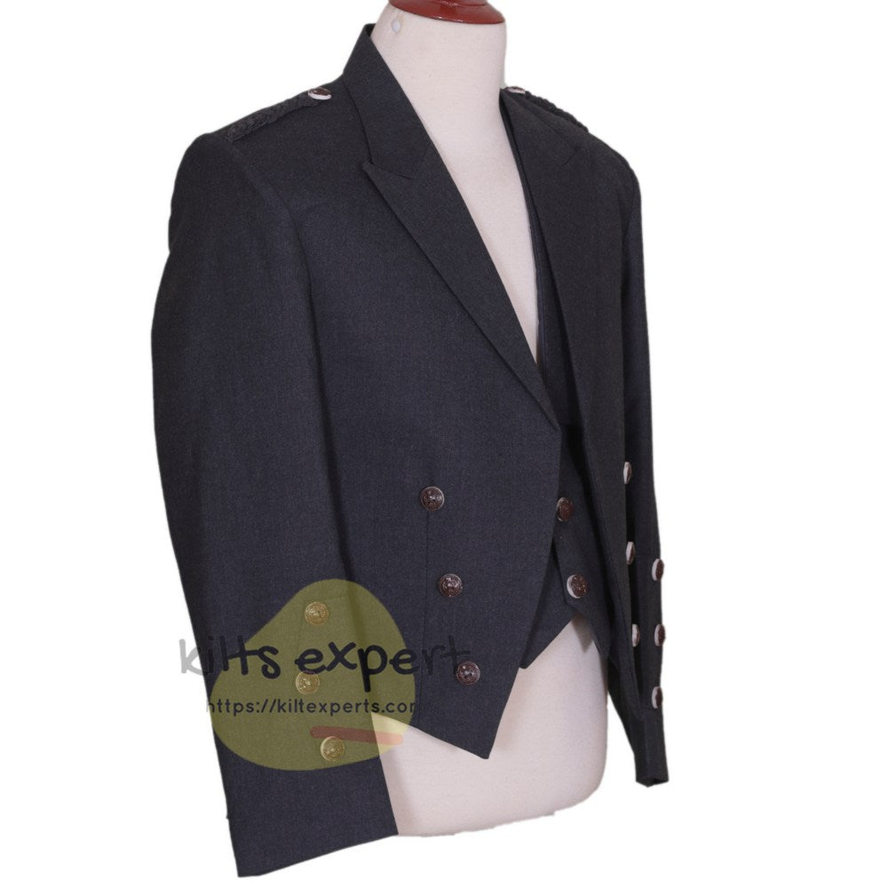 Dark Grey Charlie Jacket With 3 Button Waistcoat - Kilt Experts