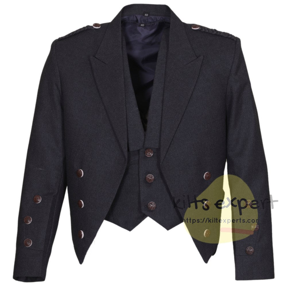 Dark Grey Charlie Jacket With 3 Button Waistcoat - Kilt Experts