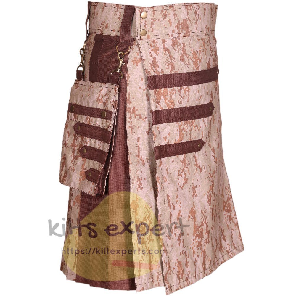 Digital Camo Desert Utility Kilt With Detachable Pockets - Kilt Experts