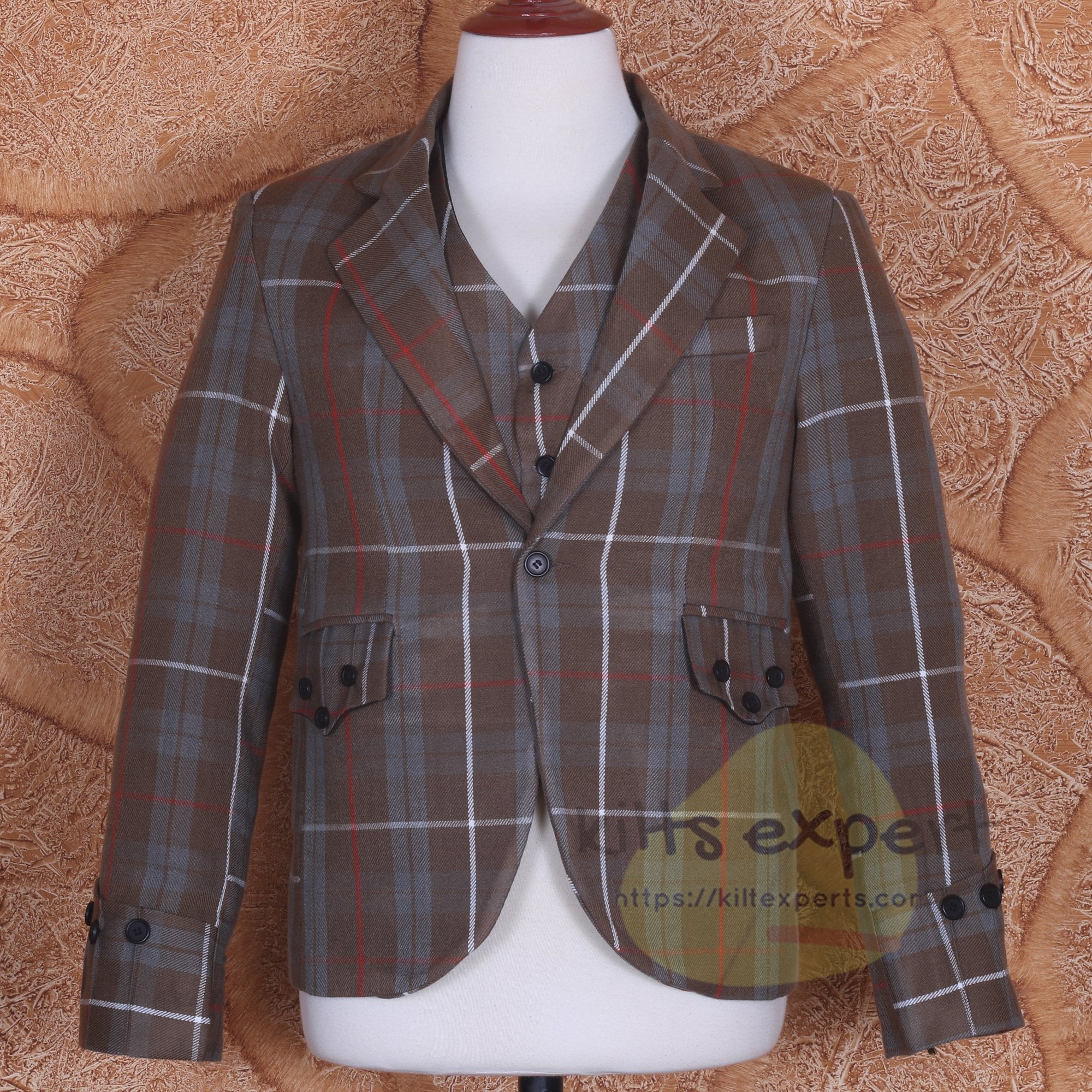 Fraser Weathered 16OZ Tartan Argyle Jacket With 5 Button Waistcoat (Available In Many Tartans) - Kilt Experts