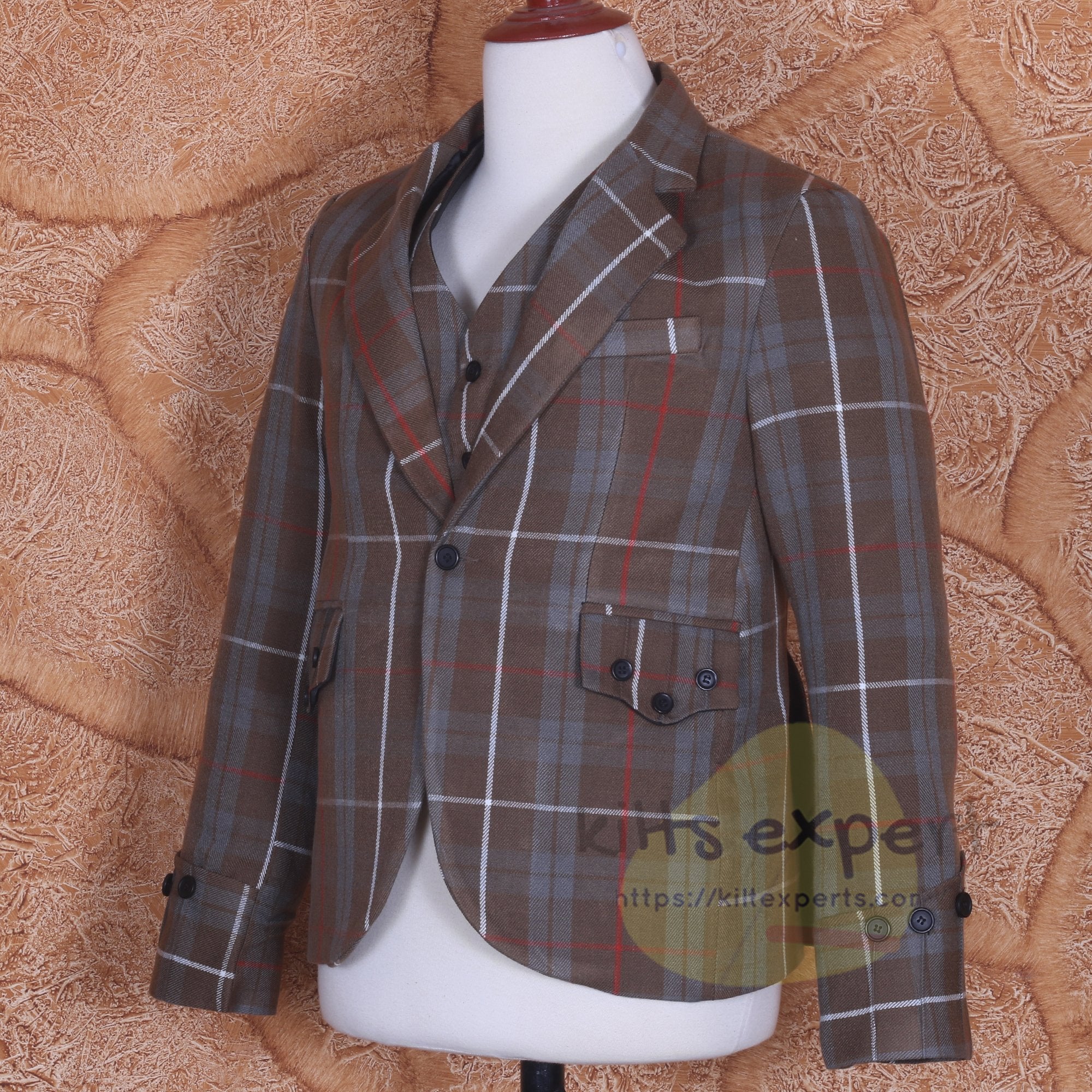 Fraser Weathered 16OZ Tartan Argyle Jacket With 5 Button Waistcoat (Available In Many Tartans) - Kilt Experts