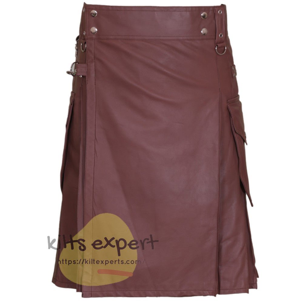 Genuine Cowhide Light Brown Leather Kilt For Men - Kilt Experts