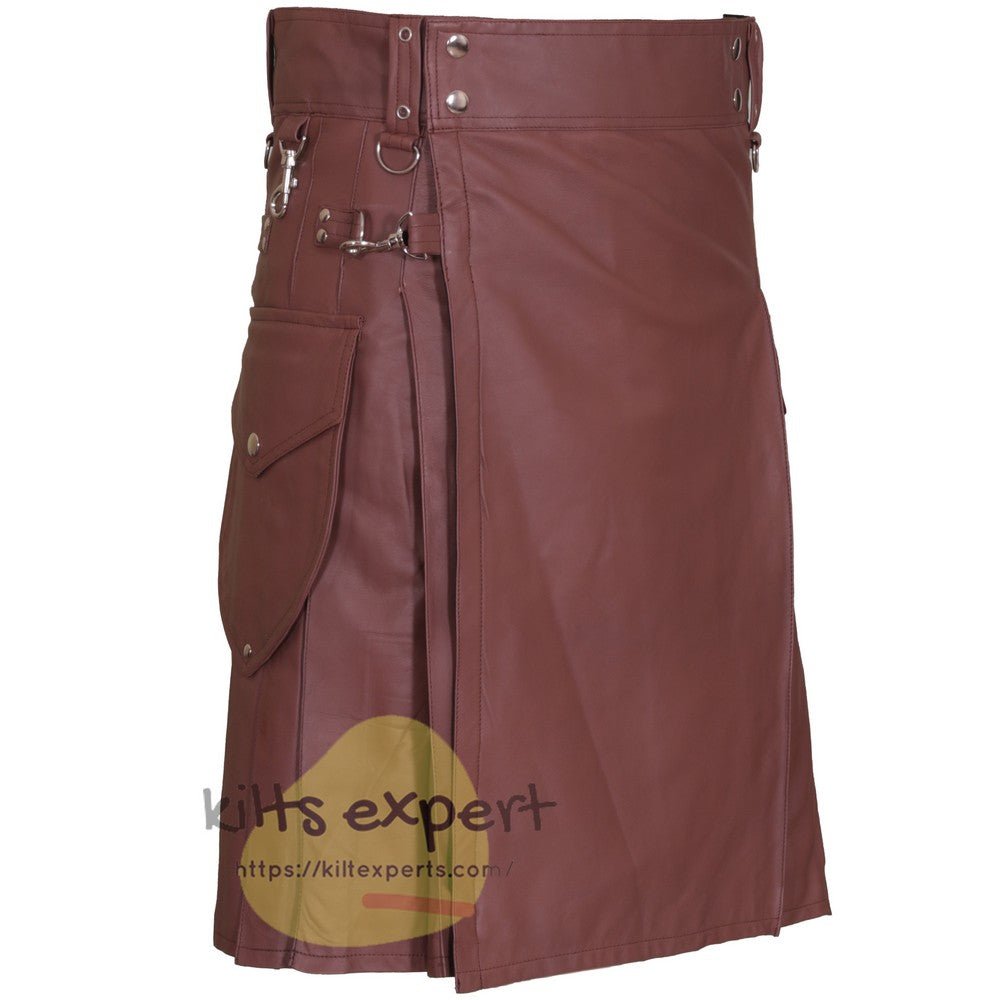 Genuine Cowhide Light Brown Leather Kilt For Men - Kilt Experts