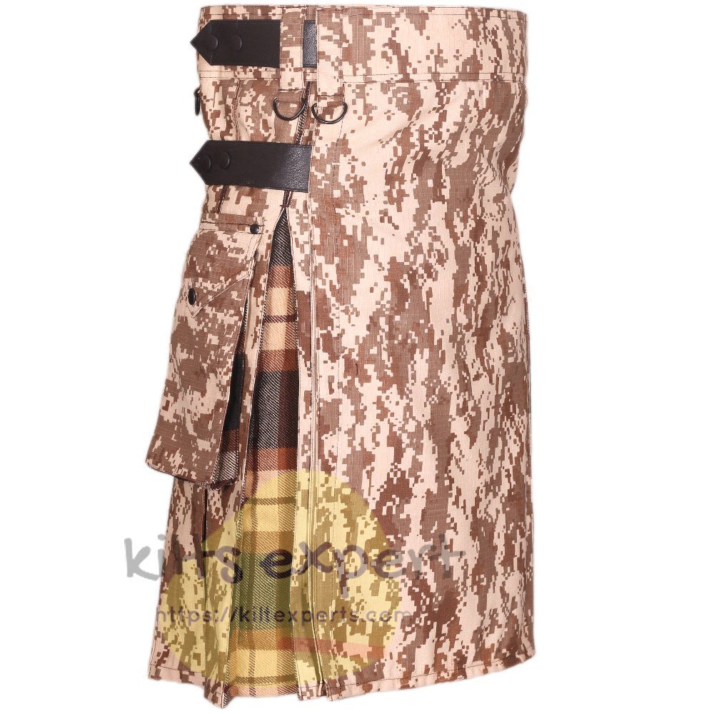 Khaki Digital Camo Leather Straps Hybird Utility Kilt - Kilt Experts