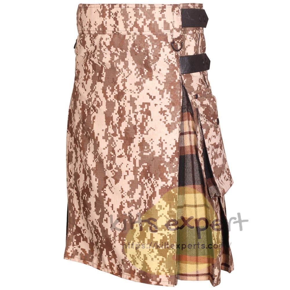 Khaki Digital Camo Leather Straps Hybird Utility Kilt - Kilt Experts