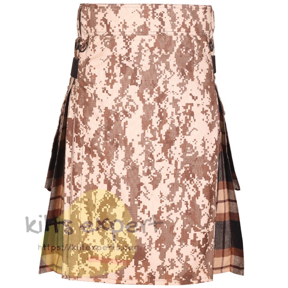 Khaki Digital Camo Leather Straps Hybird Utility Kilt - Kilt Experts