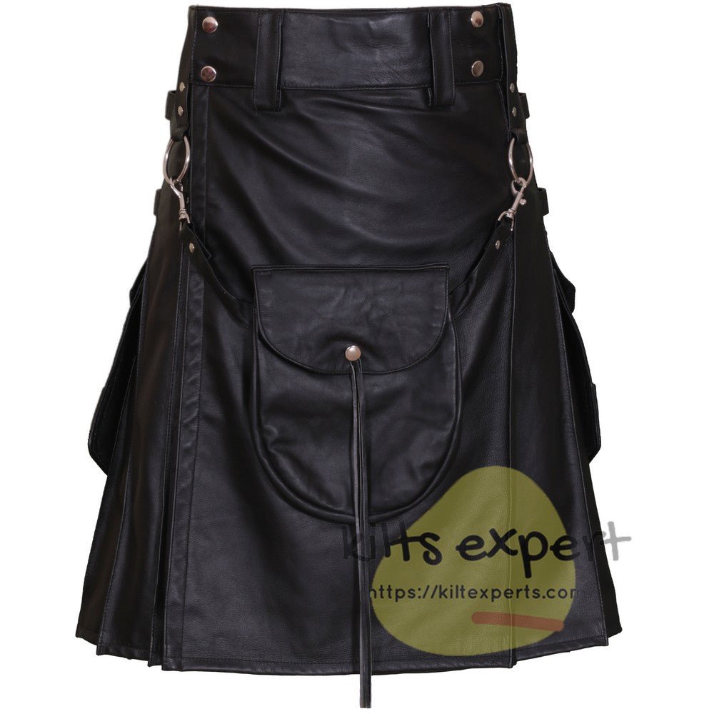 Men's Genuine Cowhide Leather Kilt With Front Removeable Pockets - Kilt Experts