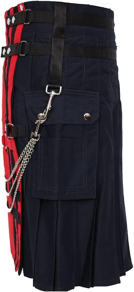 Red & Navy Deluxe Utility Fashion Kilt with Chain 100% Cotton 16-oz Heavy Fabric - Kilt Experts