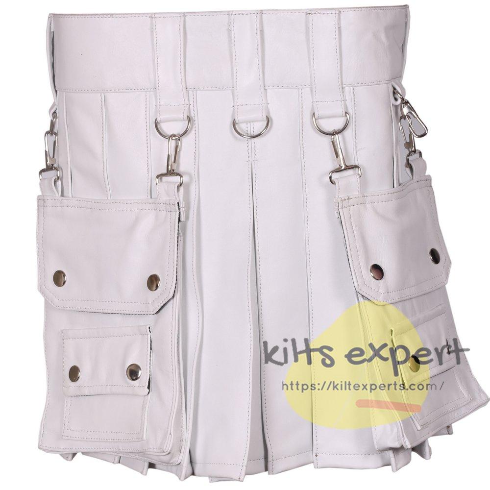 White Cowhide Leather Kilt For Women's - Kilt Experts