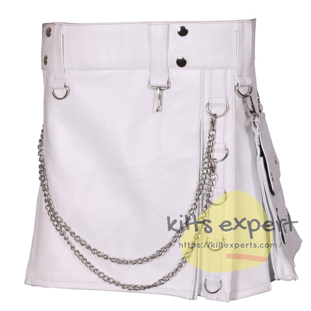 White Cowhide Leather Kilt For Women's - Kilt Experts